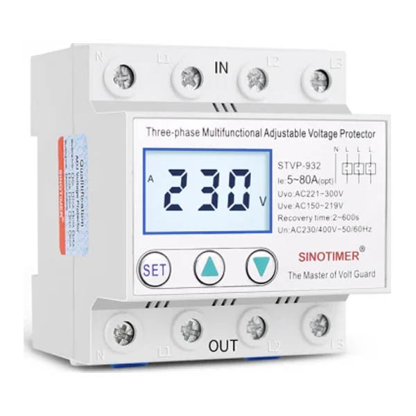 Industrial Three Phase AC 380V 80A Adjustable Surge Voltage Protector Automatic Recovery Over Under Voltage Protective Device